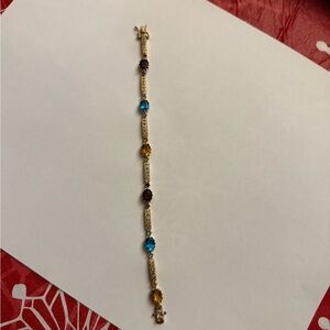 Elegant 925 Italy Gold Bracelet with Multicolor Gemstones